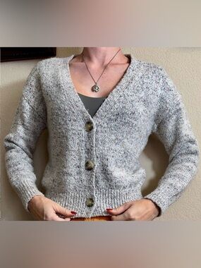Urban Outfitters Cardigan Light Grey Woven Rainbow Colors Knit S
